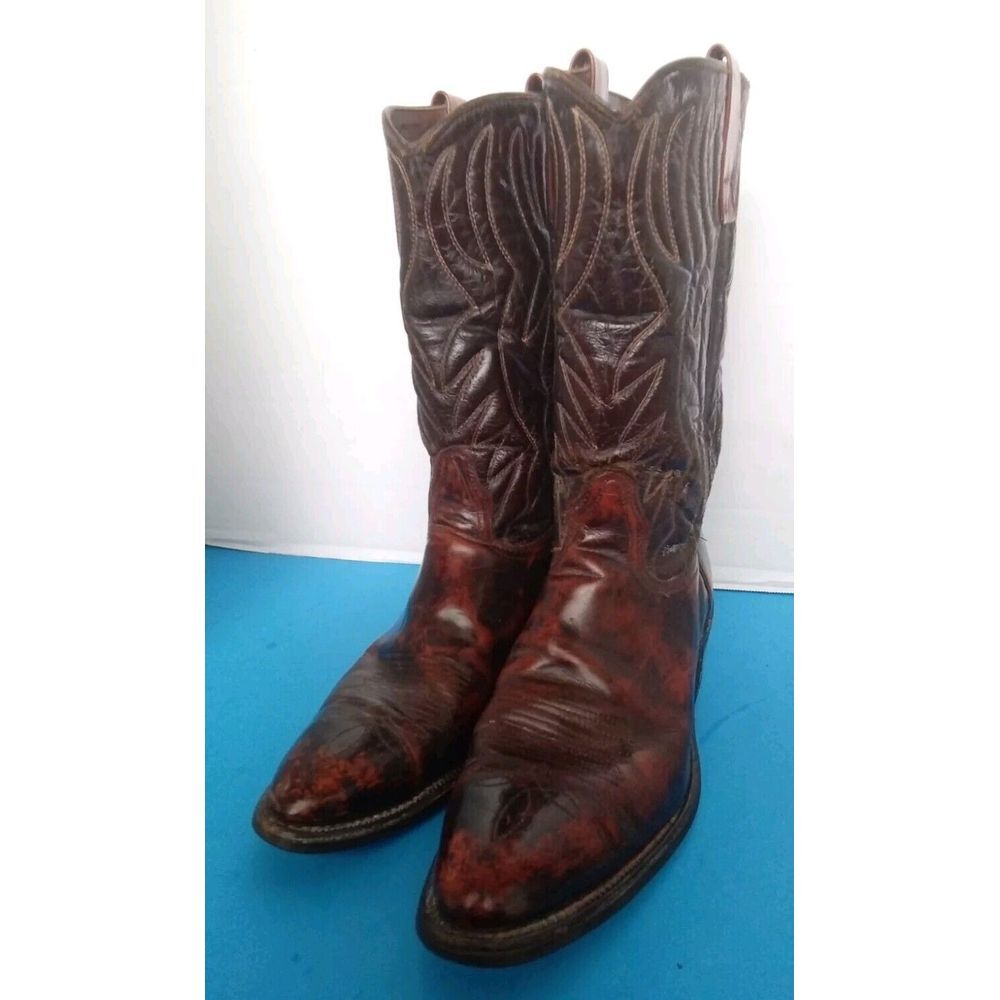 Vintage Western Cowboy Boots Brown Leather Embroidered Classic Ranch Boots‎